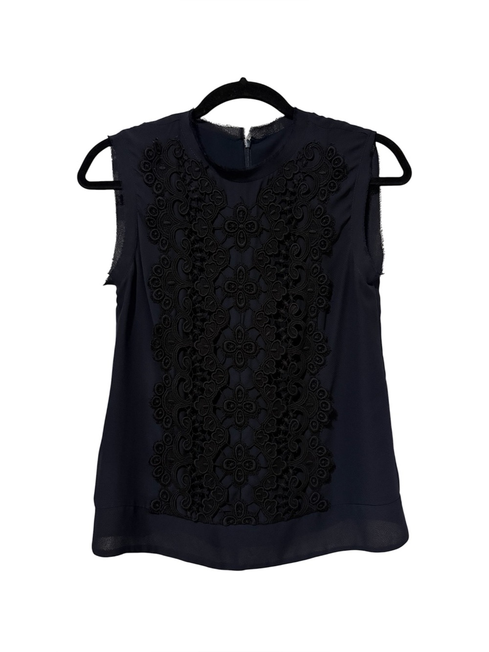 100% Silk Nanette Lepore Sleeveless Top with Lace Appliqué (Size 6)